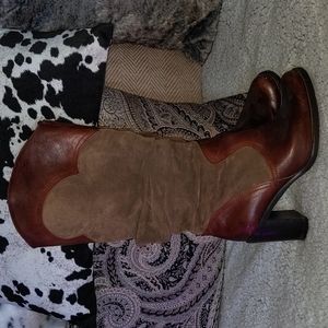 Brown Leather & Suede Tall Boots